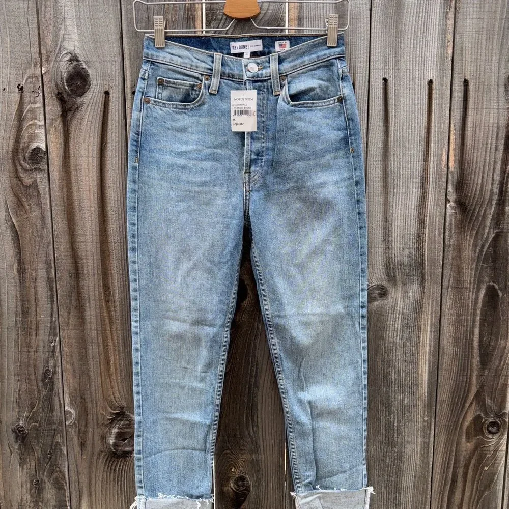 RE/Done High Rise Ankle Crop Stretch Jeans In Classic Stone Size 25